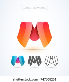 Vector letter M logo template. Material design, flat, line-art styles. Company symbol or app icon