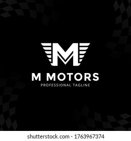 Vector Letter M logo templates isolated on black background. Modern Wing Design. 