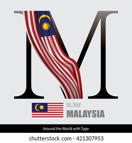 Vector Letter M is for Malaysia flag. Design Matches Letters Of The Alphabet With Name list of country worldwide