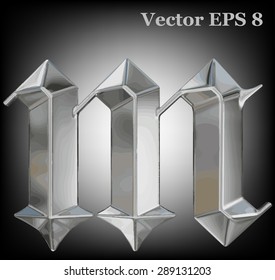 Letra vectorial m del alfabeto gótico metálico. Colección de tipos de letra de metal en mayúsculas 8