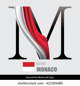 Vector Letter M is for Monaco flag. Design Matches Letters Of The Alphabet With Name list of country worldwide