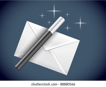 Vector letter with magic wand and transparent stars