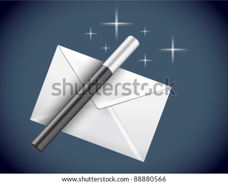 Vector letter with magic wand and transparent stars