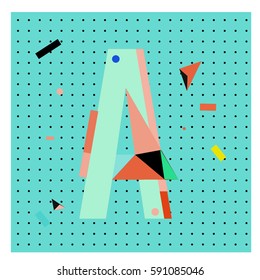 Vector Letter A Memphis style geometrical color outline latin font. Graphical decorative type