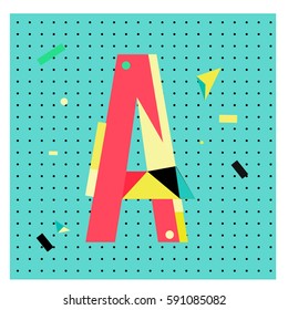 Vector Letter A Memphis style geometrical color outline latin font. Graphical decorative type