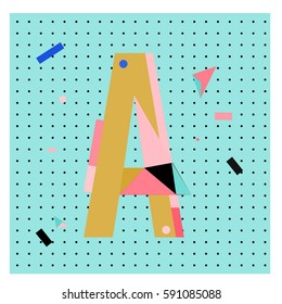 Vector Letter A Memphis style geometrical color outline latin font. Graphical decorative type