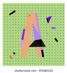 Vector Letter A Memphis style geometrical color outline latin font. Graphical decorative type