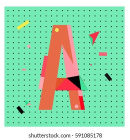 Vector Letter A Memphis style geometrical color outline latin font. Graphical decorative type
