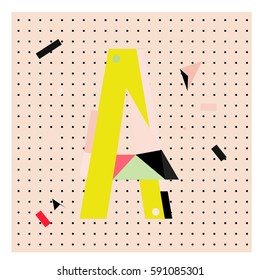 Vector Letter A Memphis style geometrical color outline latin font. Graphical decorative type