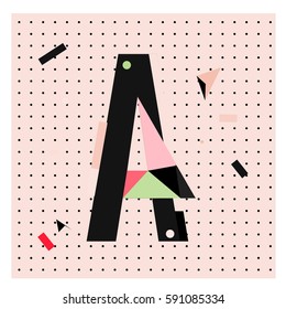 Vector Letter A Memphis style geometrical color outline latin font. Graphical decorative type