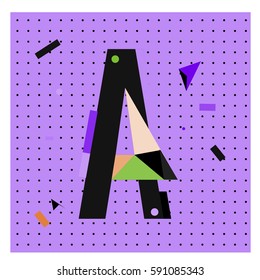 Vector Letter A Memphis style geometrical color outline latin font. Graphical decorative type