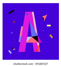 Vector Letter A Memphis style geometrical color outline latin font. Graphical decorative type