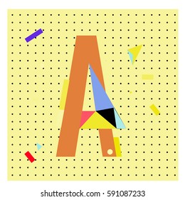 Vector Letter A Memphis style geometrical color outline latin font. Graphical decorative type