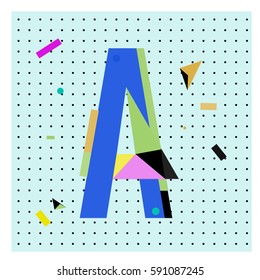 Vector Letter A Memphis style geometrical color outline latin font. Graphical decorative type