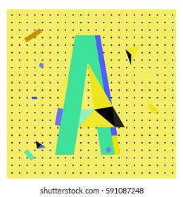 Vector Letter A Memphis style geometrical color outline latin font. Graphical decorative type