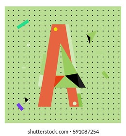 Vector Letter A Memphis style geometrical color outline latin font. Graphical decorative type
