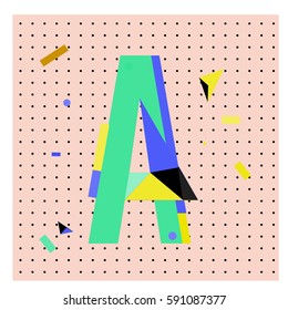 Vector Letter A Memphis style geometrical color outline latin font. Graphical decorative type
