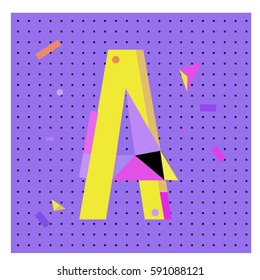 Vector Letter A Memphis style geometrical color outline latin font. Graphical decorative type