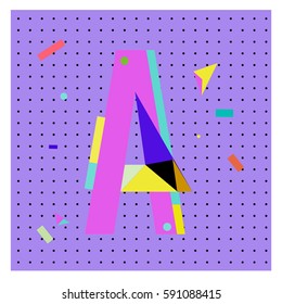 Vector Letter A Memphis style geometrical color outline latin font. Graphical decorative type