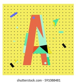 Vector Letter A Memphis style geometrical color outline latin font. Graphical decorative type