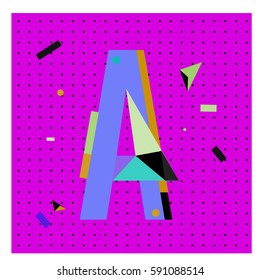 Vector Letter A Memphis style geometrical color outline latin font. Graphical decorative type