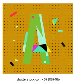 Vector Letter A Memphis style geometrical color outline latin font. Graphical decorative type
