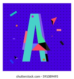 Vector Letter A Memphis style geometrical color outline latin font. Graphical decorative type
