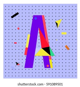 Vector Letter A Memphis style geometrical color outline latin font. Graphical decorative type