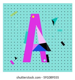 Vector Letter A Memphis style geometrical color outline latin font. Graphical decorative type