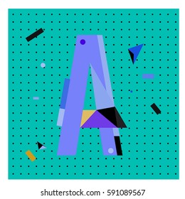 Vector Letter A Memphis style geometrical color outline latin font. Graphical decorative type