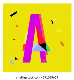 Vector Letter A Memphis style geometrical color outline latin font. Graphical decorative type