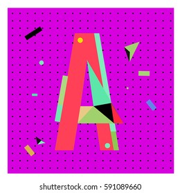 Vector Letter A Memphis style geometrical color outline latin font. Graphical decorative type