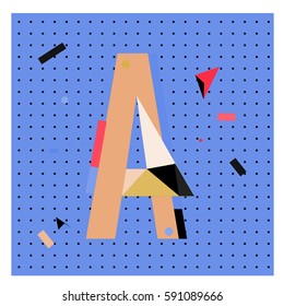 Vector Letter A Memphis style geometrical color outline latin font. Graphical decorative type