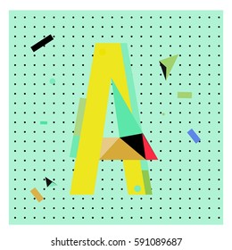 Vector Letter A Memphis style geometrical color outline latin font. Graphical decorative type