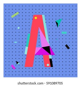 Vector Letter A Memphis style geometrical color outline latin font. Graphical decorative type