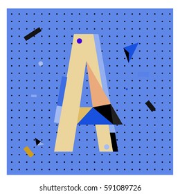 Vector Letter A Memphis style geometrical color outline latin font. Graphical decorative type