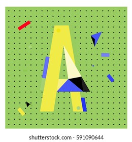 Vector Letter A Memphis style geometrical color outline latin font. Graphical decorative type