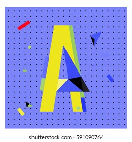 Vector Letter A Memphis style geometrical color outline latin font. Graphical decorative type