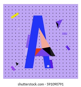 Vector Letter A Memphis style geometrical color outline latin font. Graphical decorative type