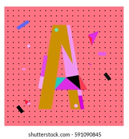 Vector Letter A Memphis style geometrical color outline latin font. Graphical decorative type