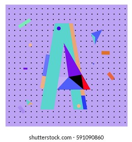 Vector Letter A Memphis style geometrical color outline latin font. Graphical decorative type