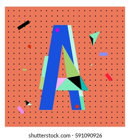 Vector Letter A Memphis style geometrical color outline latin font. Graphical decorative type