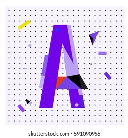 Vector Letter A Memphis style geometrical color outline latin font. Graphical decorative type