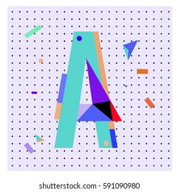Vector Letter A Memphis style geometrical color outline latin font. Graphical decorative type