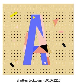 Vector Letter A Memphis style geometrical color outline latin font. Graphical decorative type