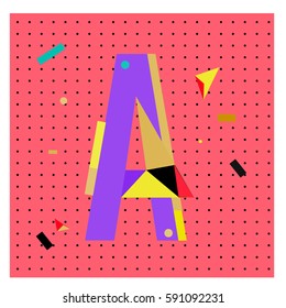 Vector Letter A Memphis style geometrical color outline latin font. Graphical decorative type