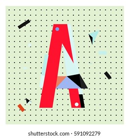 Vector Letter A Memphis style geometrical color outline latin font. Graphical decorative type