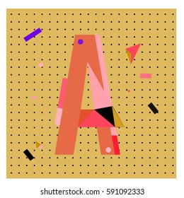 Vector Letter A Memphis style geometrical color outline latin font. Graphical decorative type