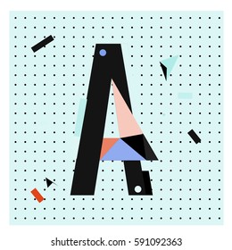 Vector Letter A Memphis style geometrical color outline latin font. Graphical decorative type