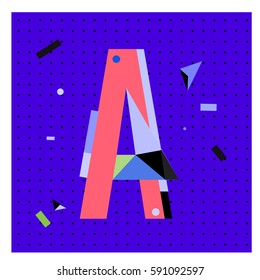 Vector Letter A Memphis style geometrical color outline latin font. Graphical decorative type